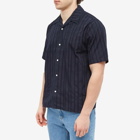 Norse Projects Men's Carsten Stripe Short Sleeve Shirt in Dark Navy