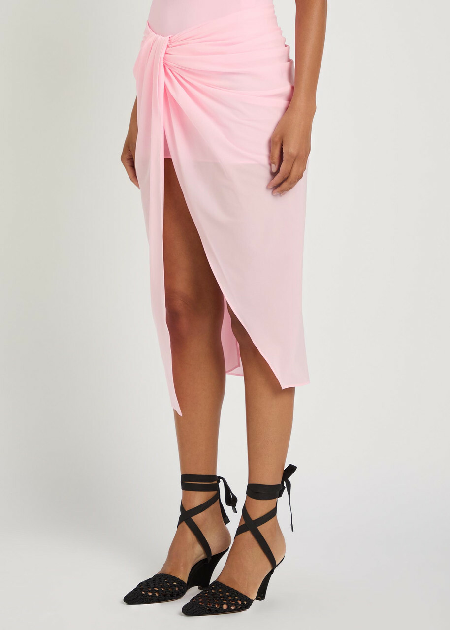 Jacquemus La Jupe Pareo Draped Muslin Midi Wrap Skirt Light Pink
