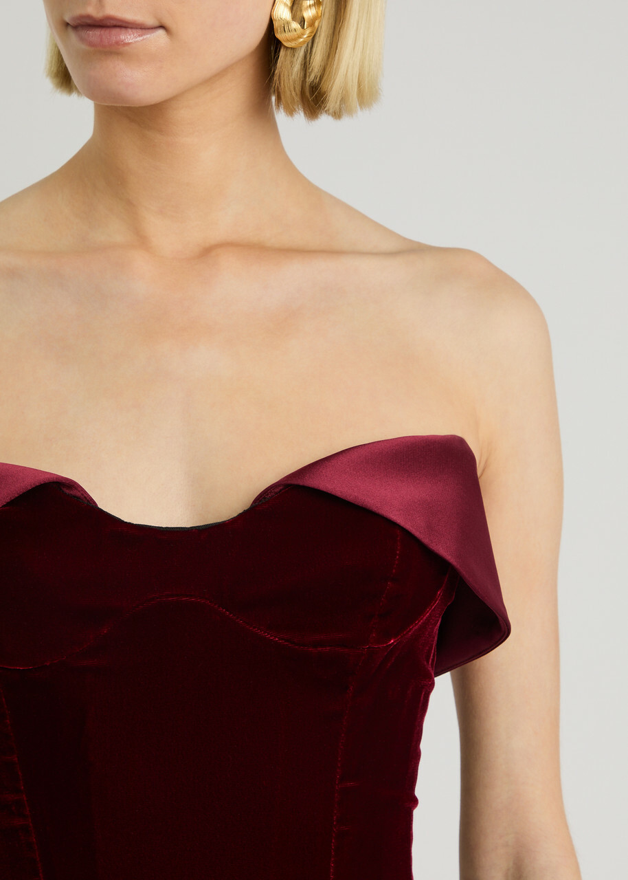 Mugler Strapless Velvet Mini Dress Red Mugler