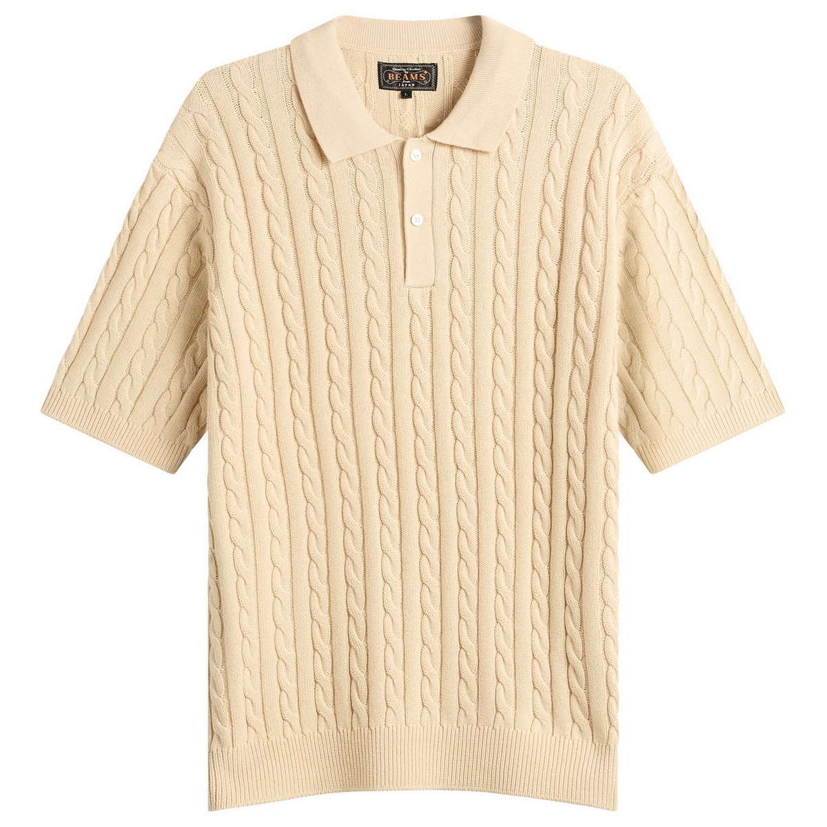 Beams Plus Men's Cable Knit Polo in Beige
