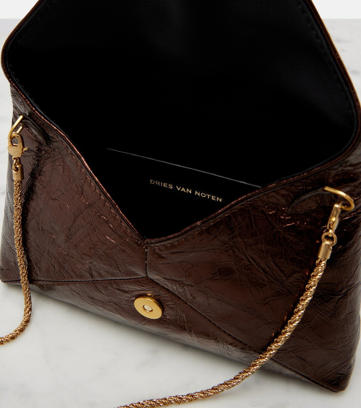Dries Van Noten Envelope Small metallic leather clutch