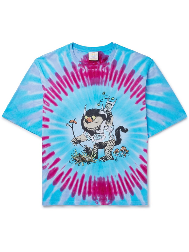 Photo: CAMP HIGH - Where The Higher Things Are Printed Tie-Dyed Cotton-Jersey T-Shirt - Blue