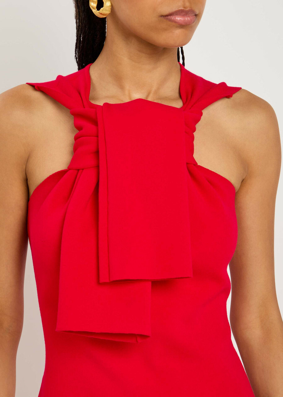 A.W.A.K.E Mode Chiffon and Knit Knotted-neckline Midi Dress Red