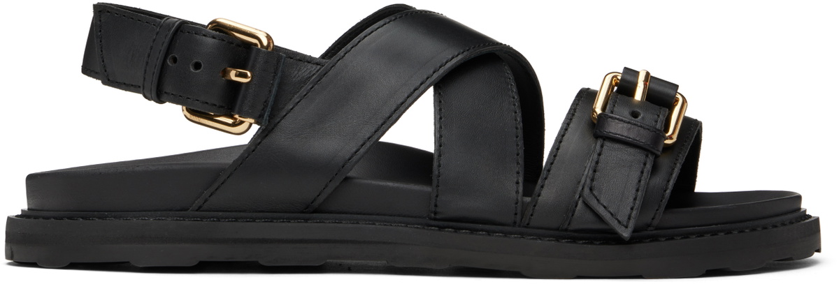 Moschino Black Calfskin Buckle Sandals