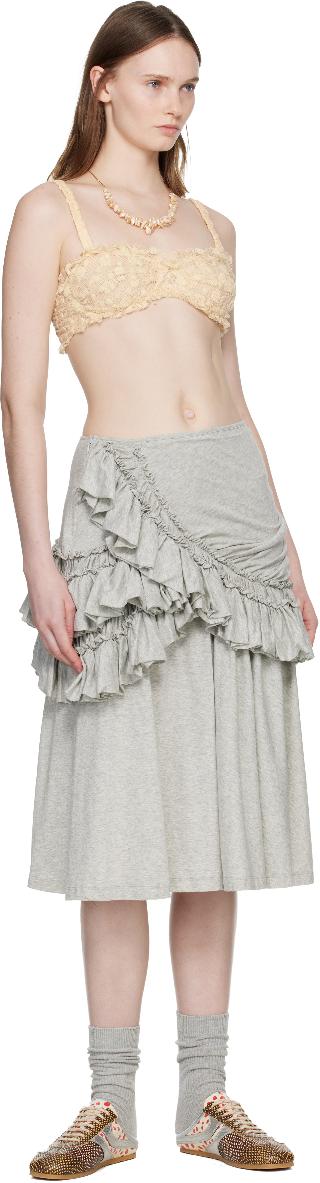 Dries Van Noten Beige Polka Dot Mesh Bralette