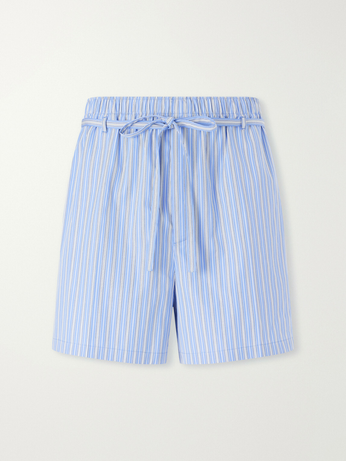 SAINT LAURENT - Straight-Leg Striped Cotton-Poplin Drawstring Shorts - Blue