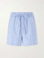 SAINT LAURENT - Straight-Leg Striped Cotton-Poplin Drawstring Shorts - Blue