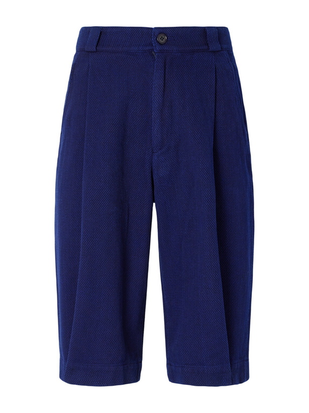 Photo: Blue Blue Japan - Wide-Leg Pleated Sashiko Cotton Shorts - Blue