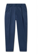 Giorgio Armani - Tapered Pleated Cotton-Blend Sateen Trousers - Blue
