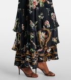 Camilla Belted floral tiered silk maxi dress