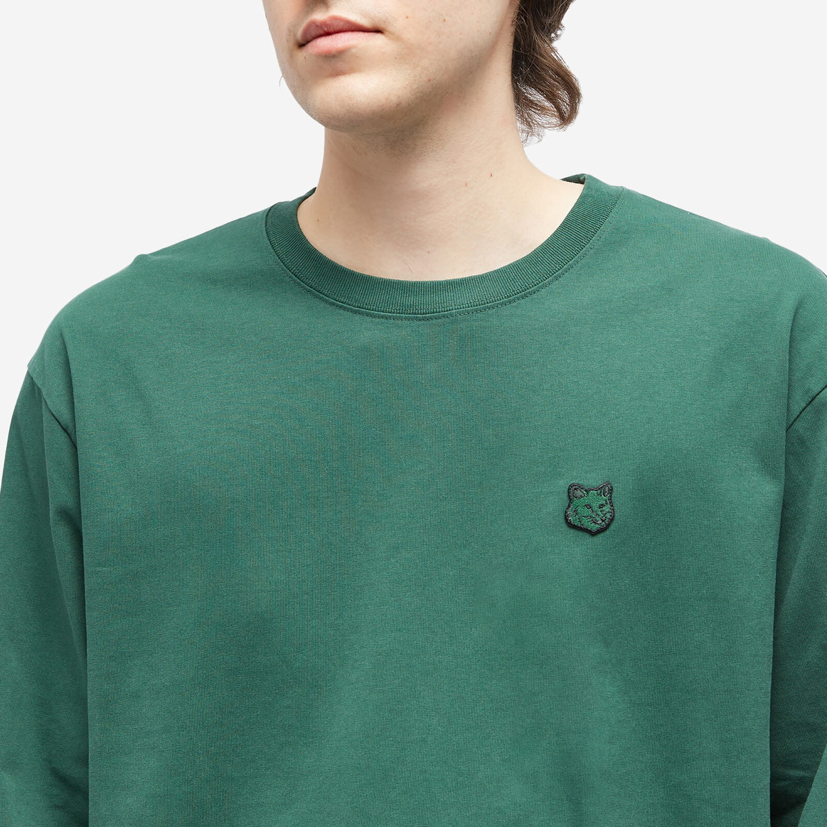 Maison Kitsuné Men's Tonal Fox Head Patch Comfort Long Sleeve T-Shirt in  Bottle Green