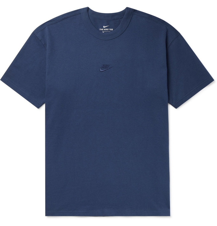 Photo: NIKE - Logo-Embroidered Cotton-Jersey T-Shirt - Blue