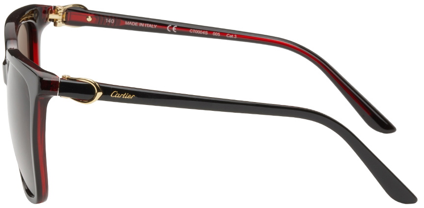 Cartier Black Red Acetate Square Sunglasses Cartier