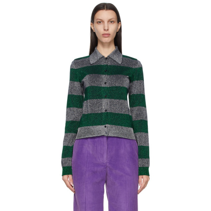 Photo: Victoria Beckham Green and Silver Stripe Lurex Cardigan