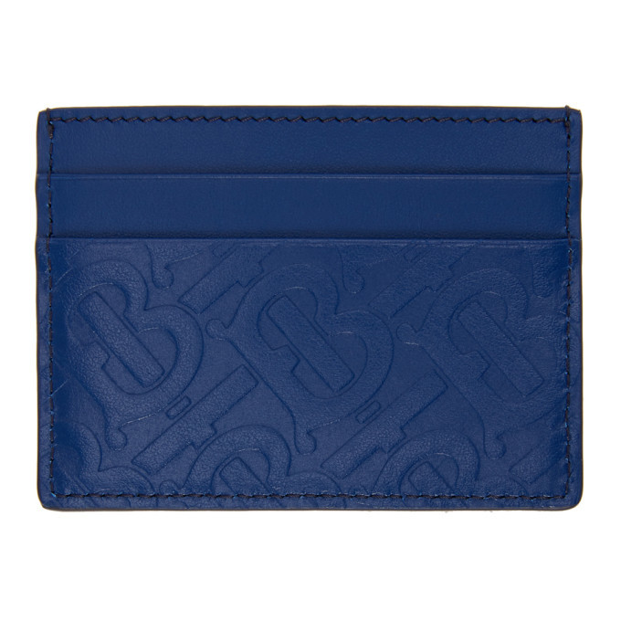 Sandon Grained Leather Card Holder In Deep Blue