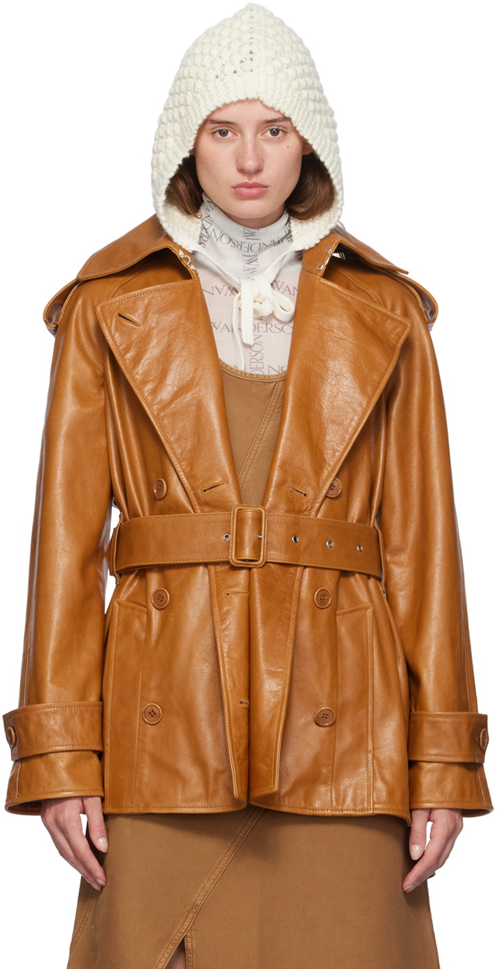 レザージャケット・コート JW ANDERSON Women Outer LJ0042LT0103 685 DARK BROWN Brown High Neck Leather Jacket (LJ0042-LT0103-DARK-BROWN)