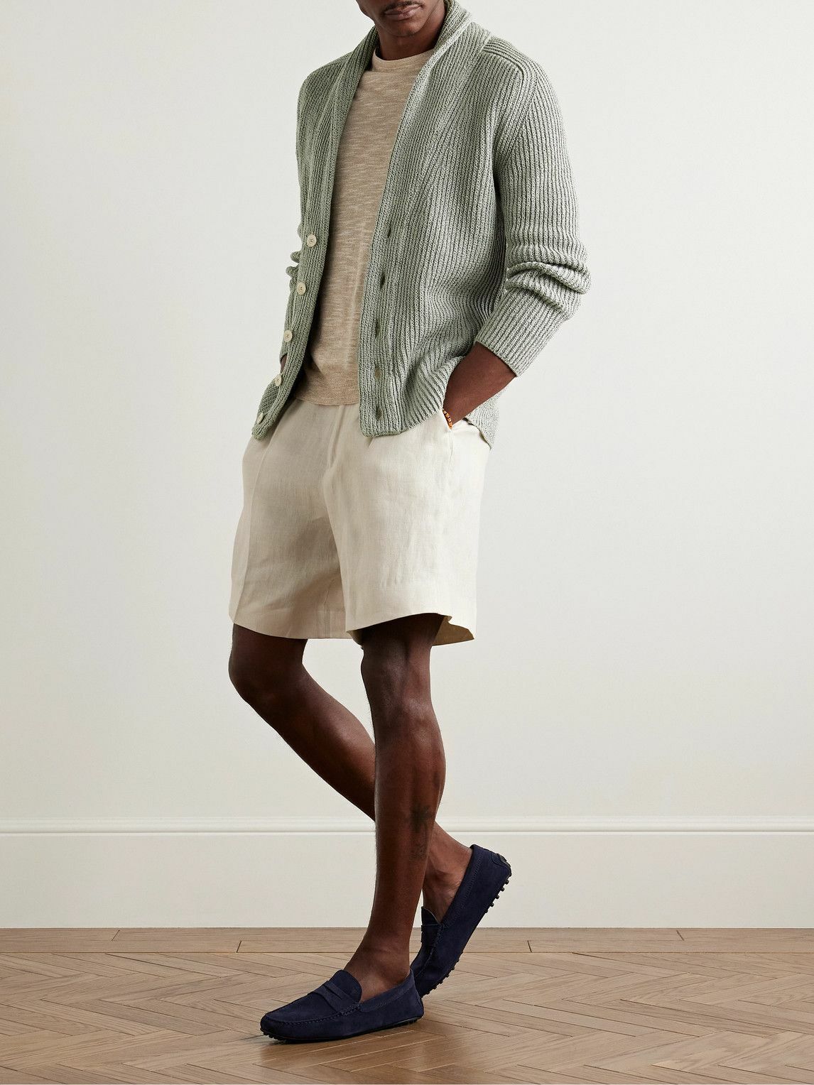 Boglioli - Shawl-Collar Garment-Dyed Ribbed Cotton Cardigan - Green