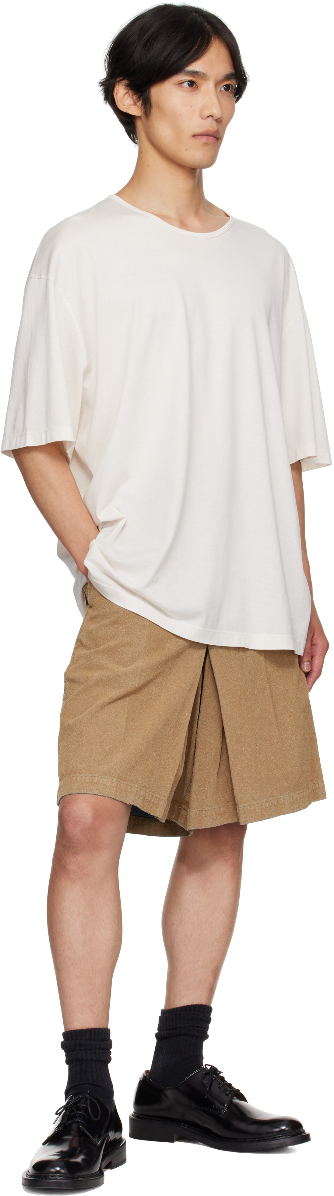 Toga Virilis Beige Flocked Denim Shorts