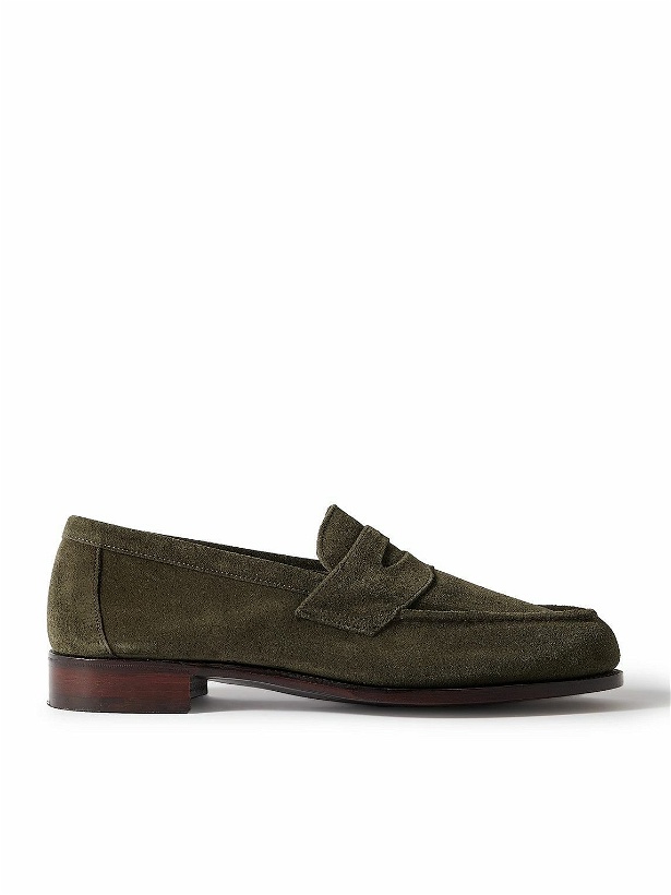 Photo: George Cleverley - Cannes Suede Penny Loafers - Green