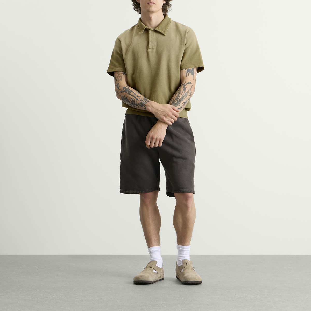 Les Tien Men's Pique Cotton Tennis Polo Shirt in Military Ice