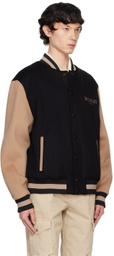 Balmain Black & Tan Two-Tone Varsity Bomber Jacket