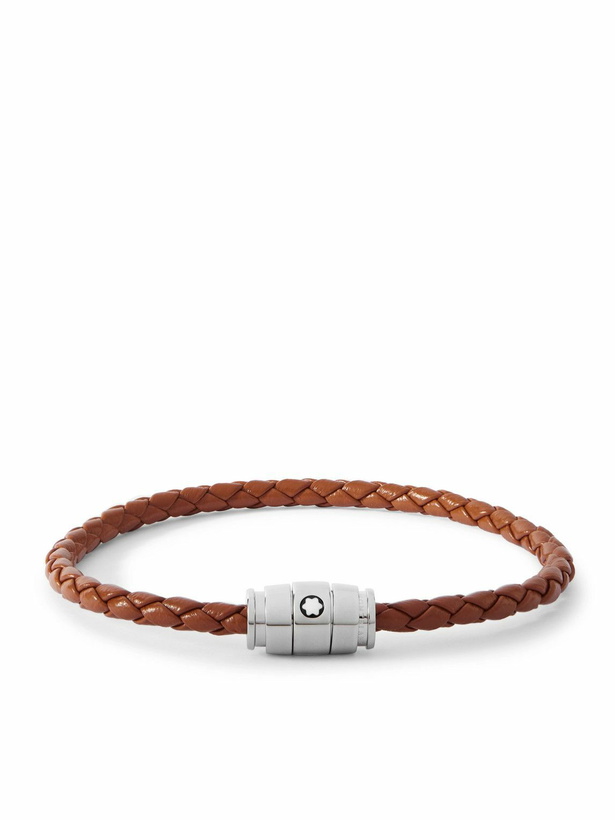Photo: Montblanc - Meisterstück 3-Ring Stainless Steel and Woven Leather Bracelet - Brown