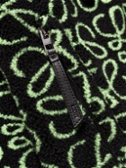 Loewe - Oversized Leather-Trimmed Logo-Jacquard Cotton-Blend Fleece Parka - Green