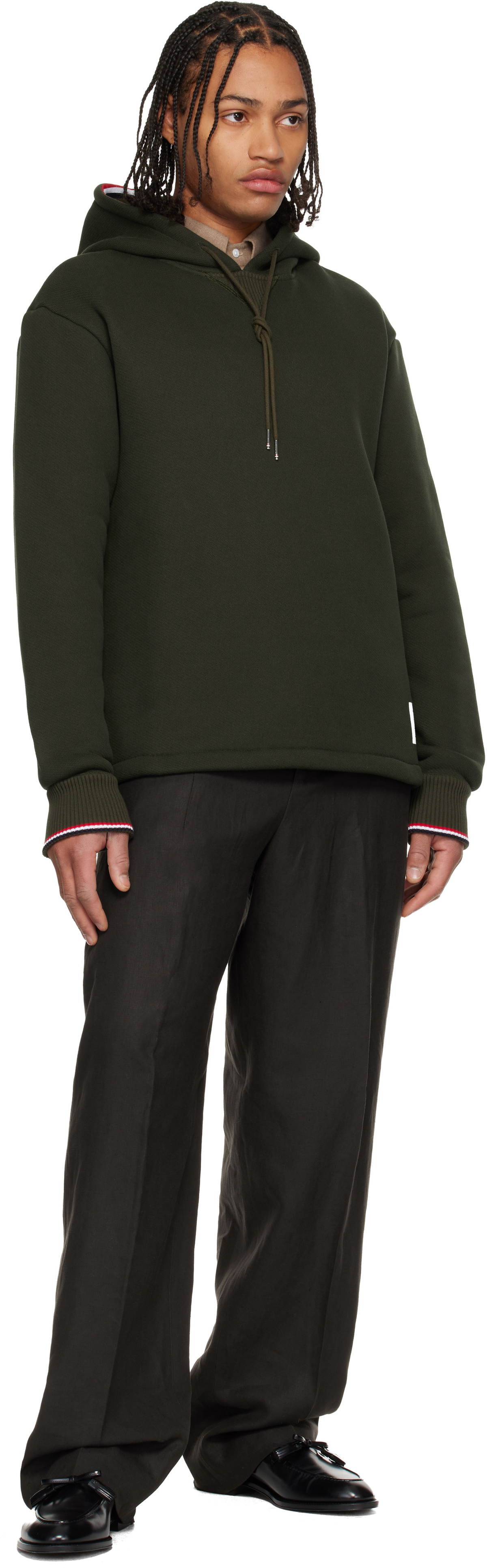 Thom Browne Khaki Loopback Oversized RWB Stripe Hoodie