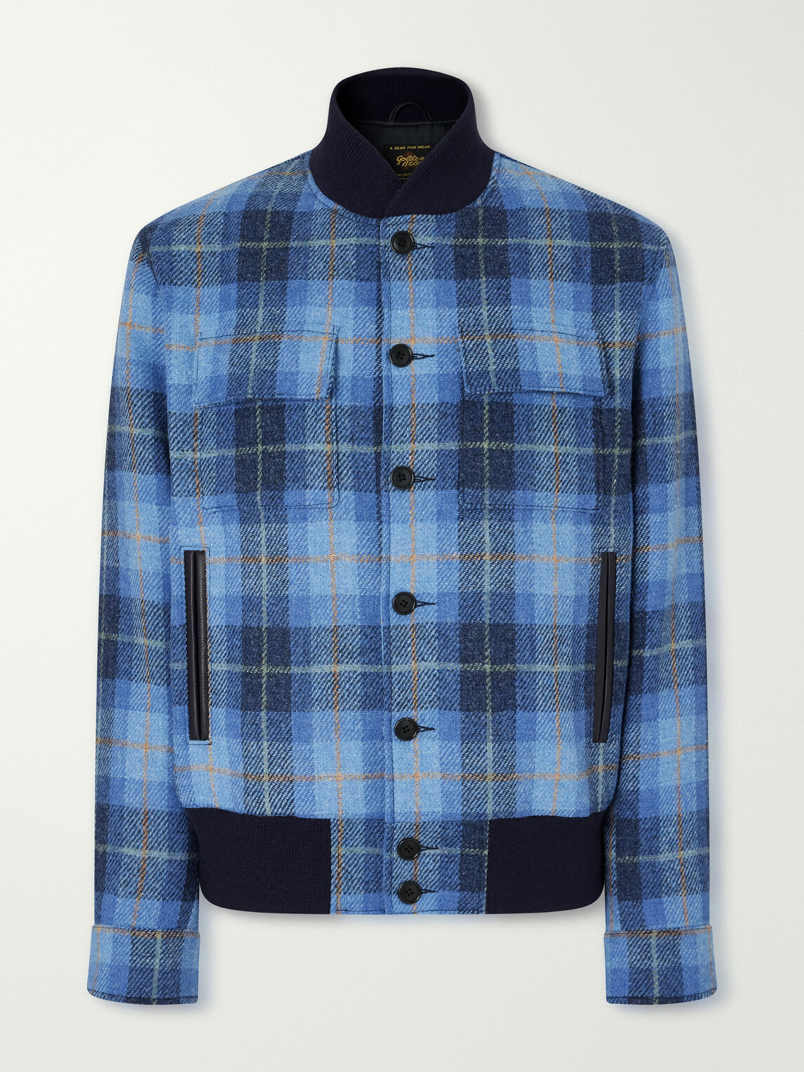 Golden Bear - Leather-Trimmed Wool Harris Tweed Bomber Jacket - Blue