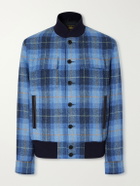 Golden Bear - Leather-Trimmed Wool Harris Tweed Bomber Jacket - Blue