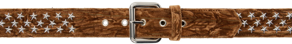 Collina Strada Pleated Velvet Star Studded Belt Bark Brown S/M NWT Collina Strada - Star Pleated Belt - Bark | available at LCD main image 3
