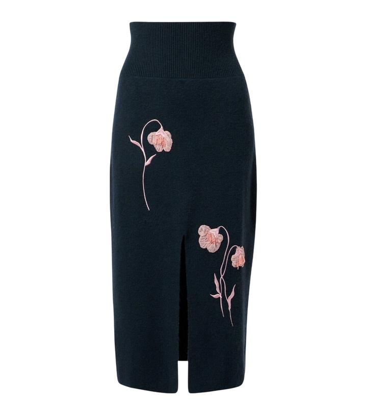 Photo: Erdem Floral-appliqué knitted midi skirt
