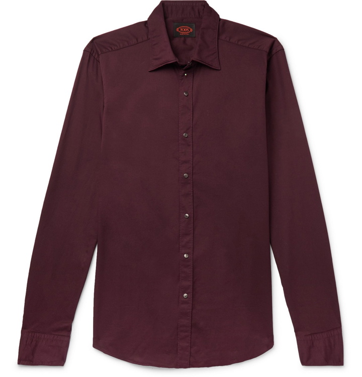 Photo: Tod's - Slim-Fit Garment-Dyed Cotton-Blend Twill Shirt - Burgundy