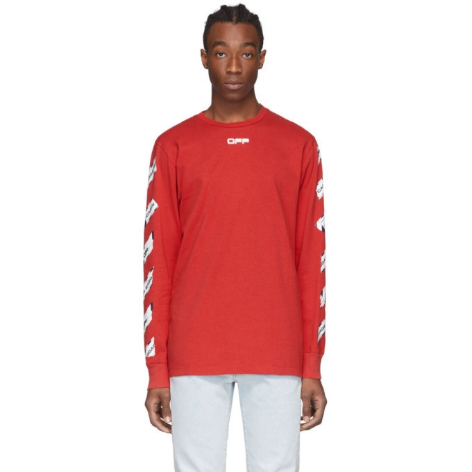 Off-White Red Airport Tape Long Sleeve T-Shirt Off-White
