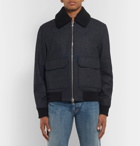 Mr P. - Shearling-Trimmed Checked Wool-Blend Aviator Jacket - Men - Navy