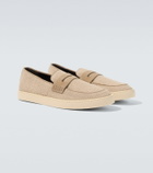 Canali Woven suede-trimmed penny loafers