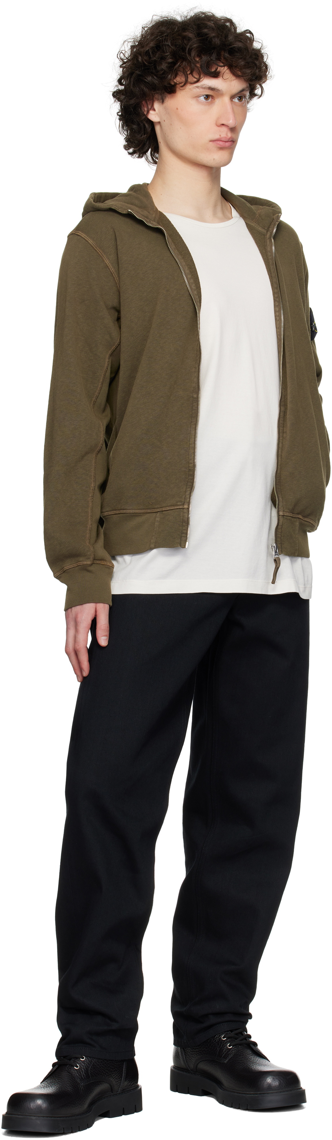 パーカー・フーディ STONE  MALFILE' FLEECE \"OLD EFFECT\" LOGO HOODIE Stone Island: Khaki Malfilé Fleece Old Effect Hoodie | SSENSE