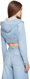 ALAÏA Blue Hooded Cropped Denim Jacket