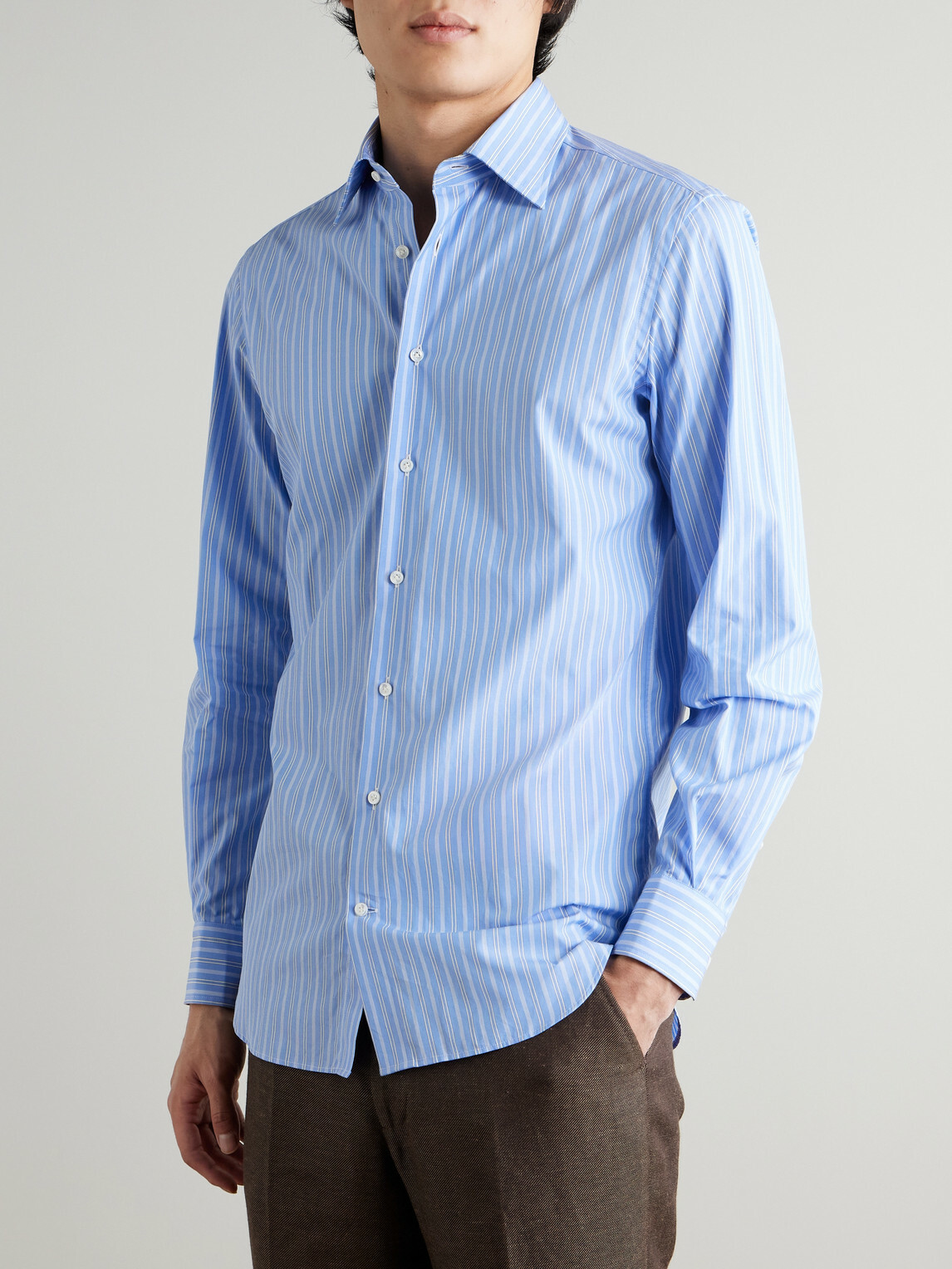 Husbands - Striped Supima Cotton-Poplin Shirt - Blue