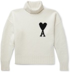 AMI - Logo-Intarsia Merino Wool Rollneck Sweater - Neutrals