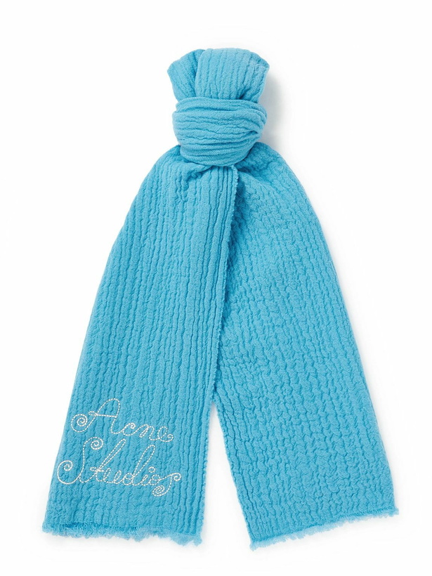 Photo: Acne Studios - Vakota Logo-Embroidered Fringed Wool-Blend Scarf