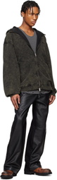 Juun.J Khaki Dyed High-Neck Zip-up Hoodie