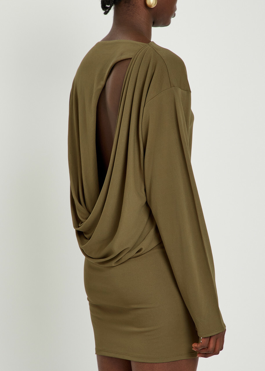 Jacquemus La Robe Mistral Cowl-back Woven Mini Dress Khaki
