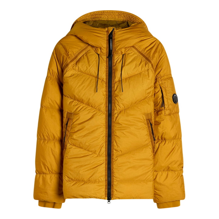 Photo: C.P. Company Men's Shield Hooded Down Jacket in Buck Thorn Brown