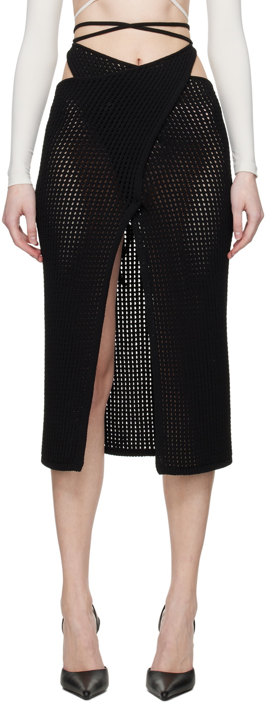 ANDREĀDAMO Black Slit Midi Skirt