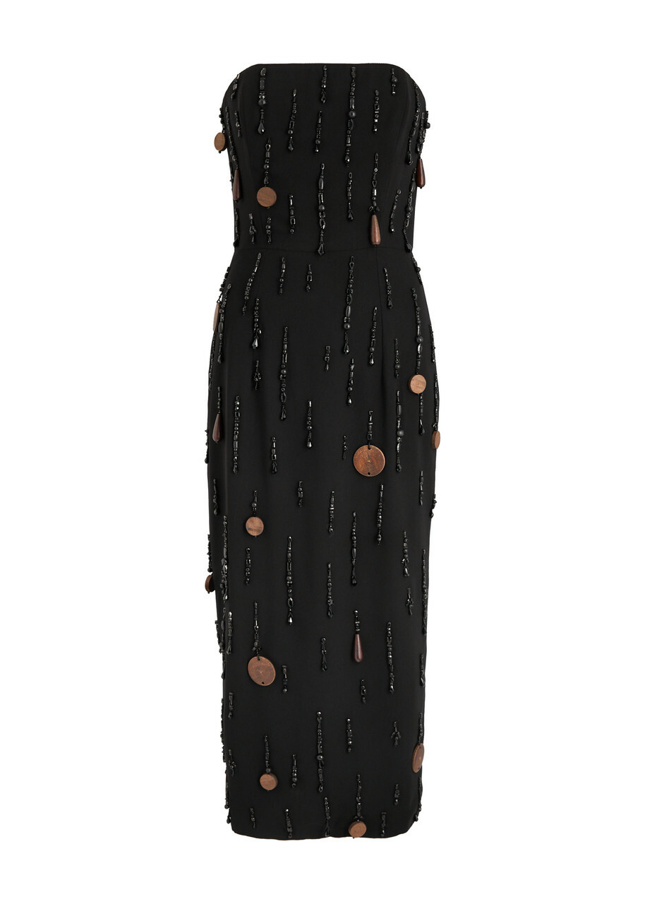 16 Arlington Minelli Bead-embellished Midi Dress Black
