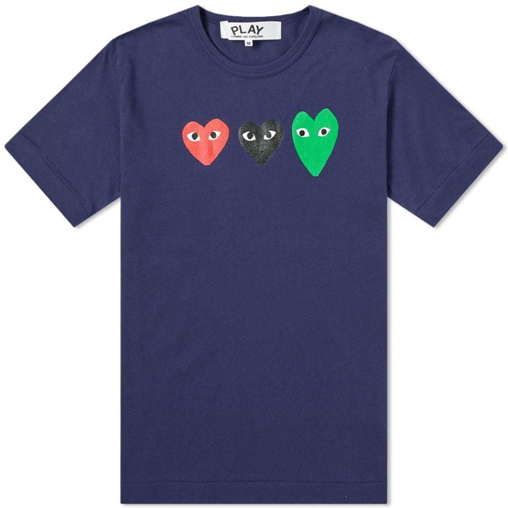 Photo: Comme des Garcons Play Triple Heart Tee Navy