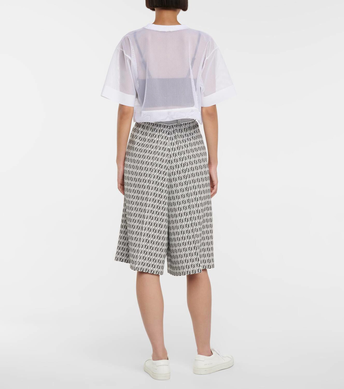 Fendi Logo-appliqué cropped mesh T-shirt