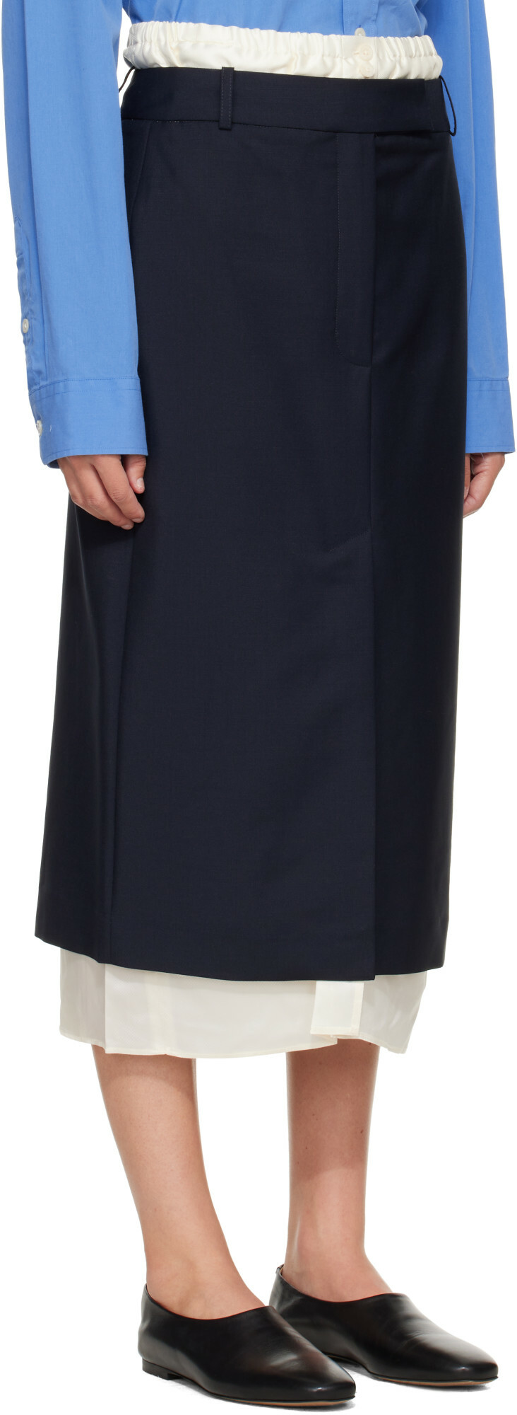 Róhe Navy Boxer Detailed Midi Skirt