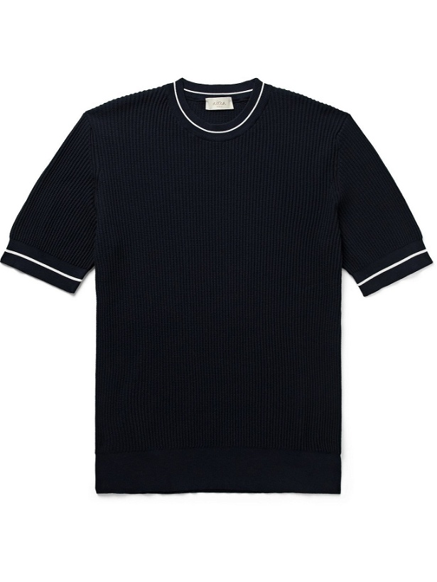 Photo: ALTEA - Slim-Fit Ribbed Cotton T-Shirt - Blue - S